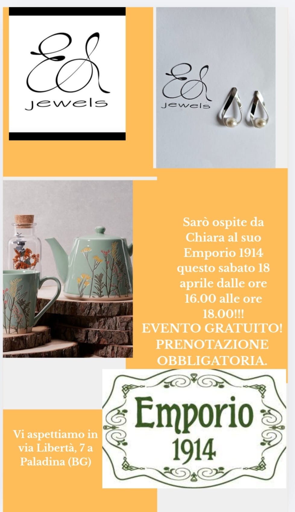 Sabato 18-4 dalle 16 alle 18 pomeriggio relax con Betty e i suoi gioielli